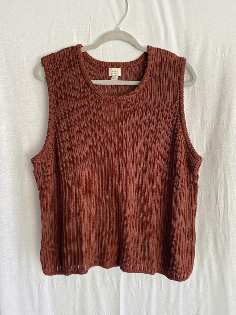 A NEW DAY Sleeveless Sweater Top Rib Knit Crew Neck Brown Womens Plus Size 1X